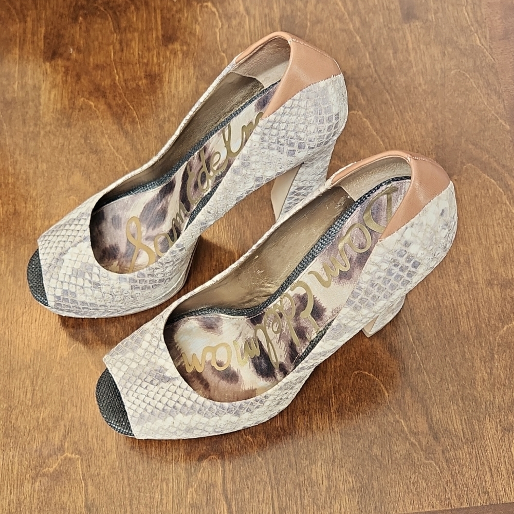 Sam Edelman Tacoma Platform Pump Heels In Black/Wht Saddle Size 8